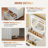 3 in 1 White Vanity Desk with Plip Top Mirror, Makeup Vanity Set with LED Lights