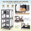 Wooden Cat House Kitten Cage Enclosure on Wheels w/Asphalt Roof 2 Platforms