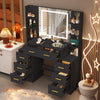 Black Dressing Table Drawers Mirror Stool Set Makeup Desk Vanity Table Bedroom