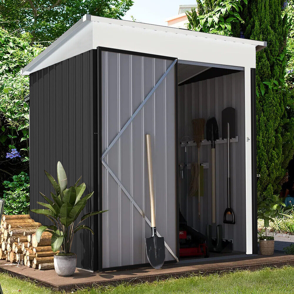 Metal 5x3FT Steel Sheds Outdoor Storage Garden Shed Pent Roof Tools St ...