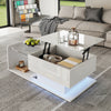 Lift Top Coffee Table with Hidden Storage and LED Lights for Living Room White