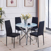 Round Grey Marble Tempered Glass Dining Table Silver Chromed Legs Dining Room