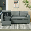 Linen Fabric 3 Seater Pull-Out Reversible Chaise Corner Sofa Bed Couch Storage