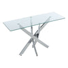 Glass Console Table with Clear Tempered Glass and Chrome Cross Leg Design 120cm