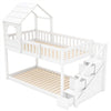 Cabin House Bunk Bed Solid Pine Wood Kids High Sleeper with Storage Stairs White