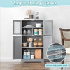 Bathroom Floor Cabinet Freestanding Storage Cupboard W/ 2 Tempered Glass Doors
