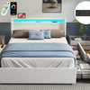 STORAGE UPHOLSTERED BED FRAME 4FT6 DOUBLE WITH USB PORT & LED LIGHT,4 DRAWER