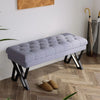 Buttoned Dining Waiting Room Bench Linen Upholstered Bench Stool Steel Frame