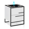 LED Wireless Charging Bedside Table 2 Drawer Nightstand White Metal Legs Modern