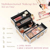 Portable Makeup Box with Lock, 4 Trays Cosmetic Jewelry Storage Case