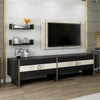 Large Modern Marble Pattern TV Cabinet with Back Panel & Wall Shelfs- Black/Gold