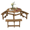 6-person Round Wooden Picnic Table Outdoor Dining Table Bench with Umbrella Hole