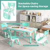 Height Adjustable Toddler Desk and Chairs Set with Graffiti Desktop (Green)