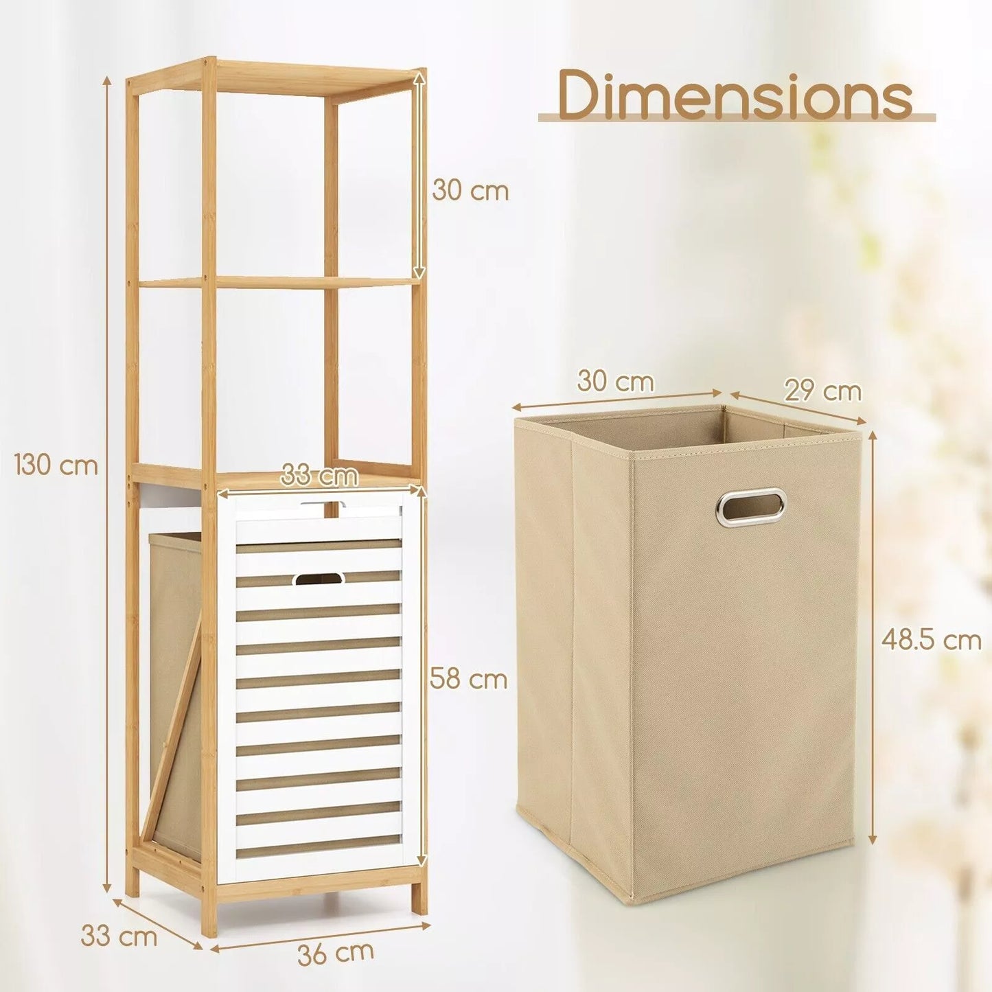 4-Tier Tilt-Out Laundry Hamper Bamboo Pull Out Laundry Hamper w/Shelves