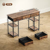 Computer Writing Desk with Power Outlets, Drawers, Shelves, Brown