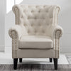 Chesterfield Linen Fabric Wing Back Chair QueenStyle Armchair Seat Backrest Sofa