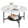 Heavy Duty Marble Coffee Table Large 2 Tier Round Sofa Side End Table Nightstand