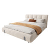 Double Bed Frame, Grey White, Upholstered Wooden Slat Bed Frame with Headboard