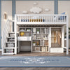 3FT KIDS BED HIGH SLEEPER CABIN LOFT BED WITH DESK, WARDROBE AND STORAGE STAIRS