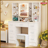 Large LED Dressing Table Mirror 7 Drawers Stool Vanity Makeup Desk Set Bedroom