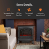 Electric Stove Heater 1850W Freestanding Fireplace LED Flame Log Effect Black