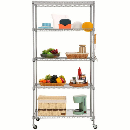 5-Tier Wire Shelving Unit Metal Storage Rack Kitchen Bathroom Shelf with Wheels