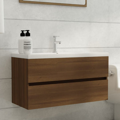 ARKEM Sink Cabinet Brown Oak 90x38.5x45 Engineered Wood,Vanity Unit with B3O0