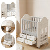 Large Baby Toddler Cot Bed On Wheels & 4 Storage Drawer Raised Fence 85x62x108cm