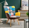 Patchwork Linen Fabric Armchair Wing Button Back Chair Single Sofa Lounge Seat
