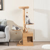 Wooden Cat Tree 129cm Tall Cat Tower 4-Layer Cat Activity Center Solid Wood Post