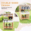 2-In-1 Wooden Mud Kitchen Double-Sided Kids Kitchen Playset w/ Canopy