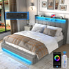 King Size Bed Frame Metal Bed Platform LED Lights Headboard & Bottom Hzilkxdtkce