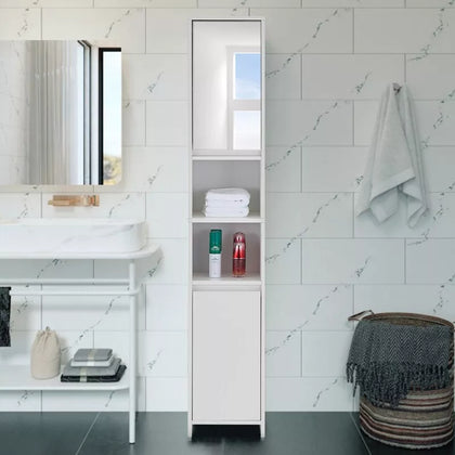 2 Door 6 Shelves Bathroom Cabinet Storage Unit with Mirror Tallboy Cupboard New