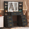 Black Dressing Table Drawers Mirror Stool Set Makeup Desk Vanity Table Bedroom