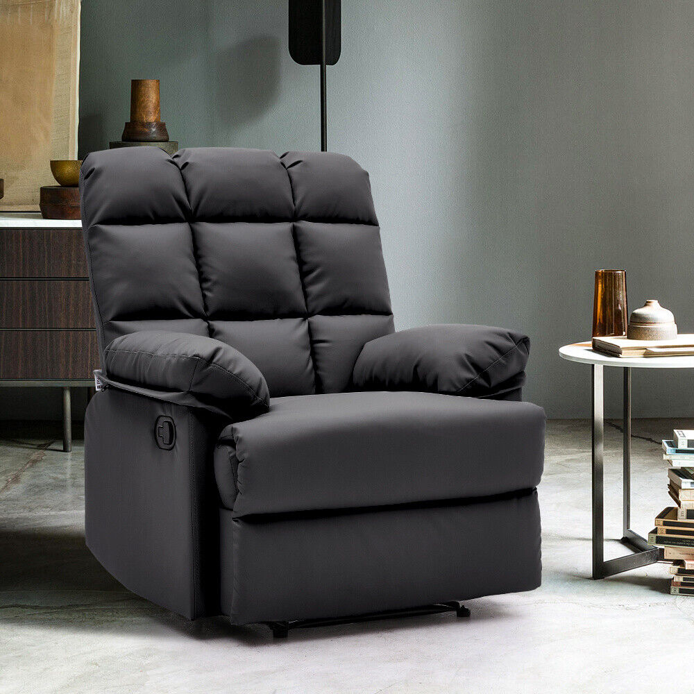 Manual Reclining Armchair Faux Leather Upholstered Sofa Chair Lounger Recliner