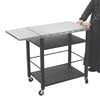 Foldable Stainless Pizza Oven Table Three-Shelf Garden Food Trolley Grill Cart