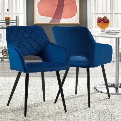 2 X Blue Dining Chair Velvet Padded Cushion Diamond Chair Kitchen Dining Room