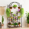 Heavy Duty Large Tall Plant Stand Arched Metal Flower Shelf with Hanging Hooks