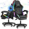 Luxury Black Gaming Chair w/ Bluetooth Speakers, RGB Lighting,Footrest & Ncabcll