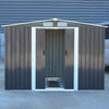 6x8ft Garden Shed Metal Galvanized Dark Grey 2 Door Outdoor Toolshed with Base
