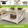Square Farmhouse Coffee Table with Storage, Grey Wash Wood for Living Room