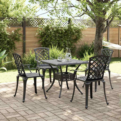5 Piece Garden Dining Set Black Cast Aluminium Q6I8