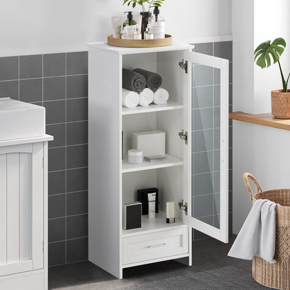3 Tier White Bathroom Storage Cabinet with Adjistable Shelves Standing Floor