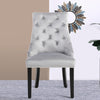 2X Dining Chairs Grey Velvet Buttoned Knocker Back Wood Leg Living Room Kitchen