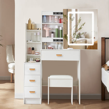 Makeup Desk Dressing Table With Mirror 4Drawers Stool Vanity Set Bedroom Modern