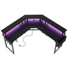 Flamaker L Shaped Gaming Desk with LED & Power Strip 150x150cm Computer Table