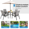 6 Pieces Patio Dining Set Outdoor Furniture Set Tempered Glass Table w/ Umbrella