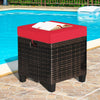 Set of 2 Outdoor Rattan Footstool Wicker Ottoman Chair Seat w/ Padded Cushions
