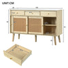 Rattan Sideboard Buffet with Storage, Cabinet with 3 Sliding Doors and 3 Drawers