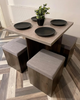 Compact Dining Table and 4 Ottoman Chairs Set Space Saving Storage Kitchen Grey